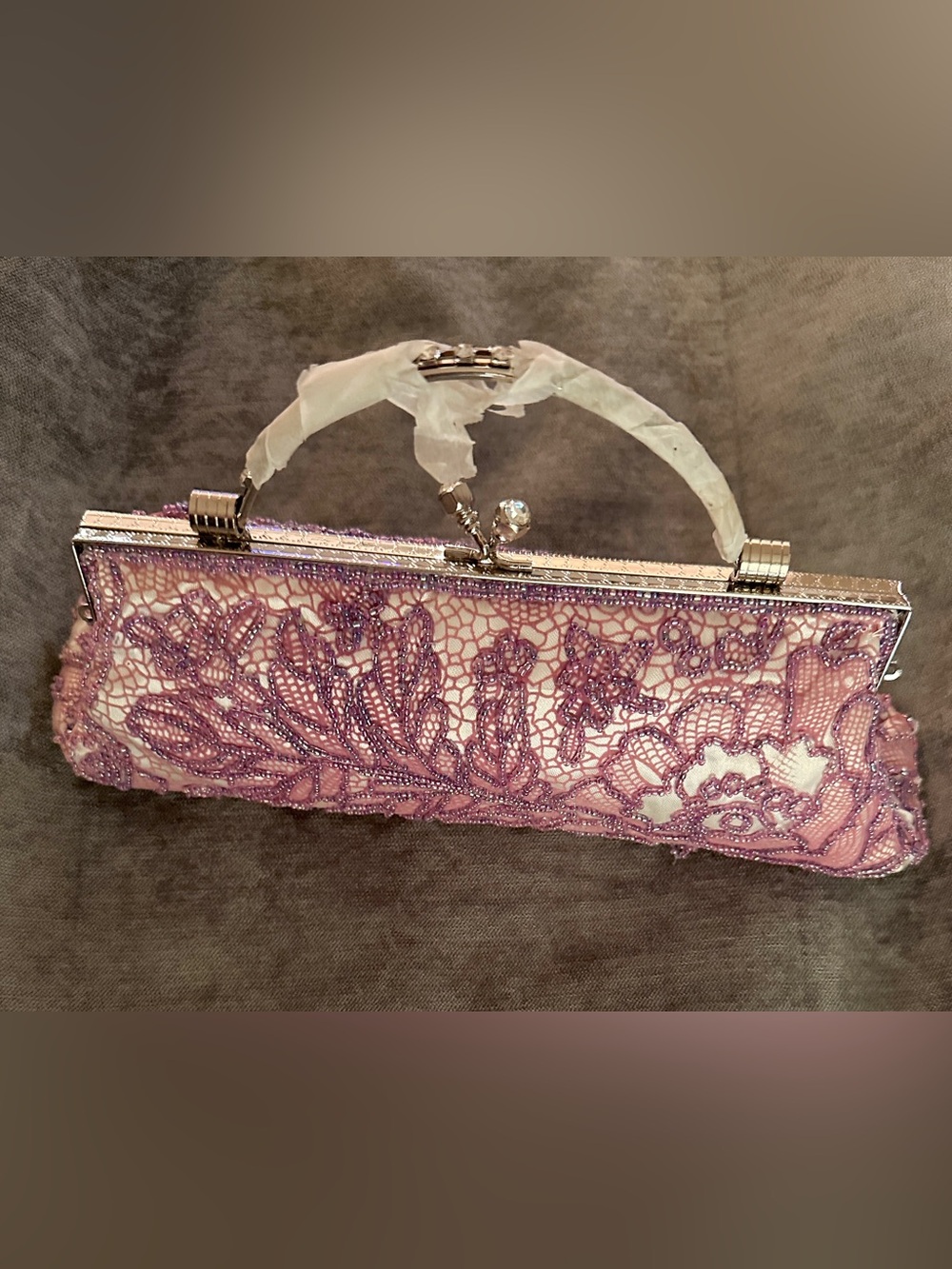 Beaded Lace Lavender Evening Clutch*Vintage Y2K*90’s*Kiss lock